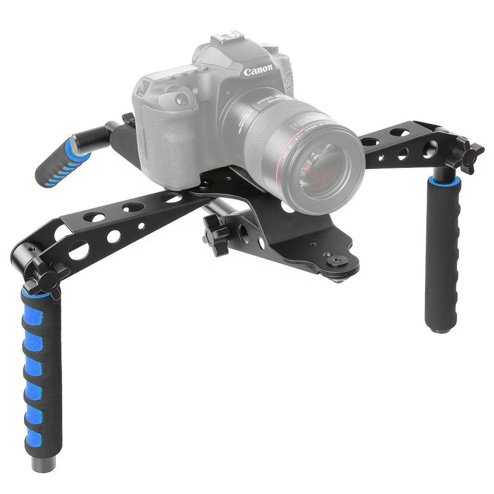 

KALIOU Shoulder Bracket Camera Shoulder Stabilizer Bracket Damping Shock Absorption Steadicam Steadycam with Handle for Camera, Black+blue