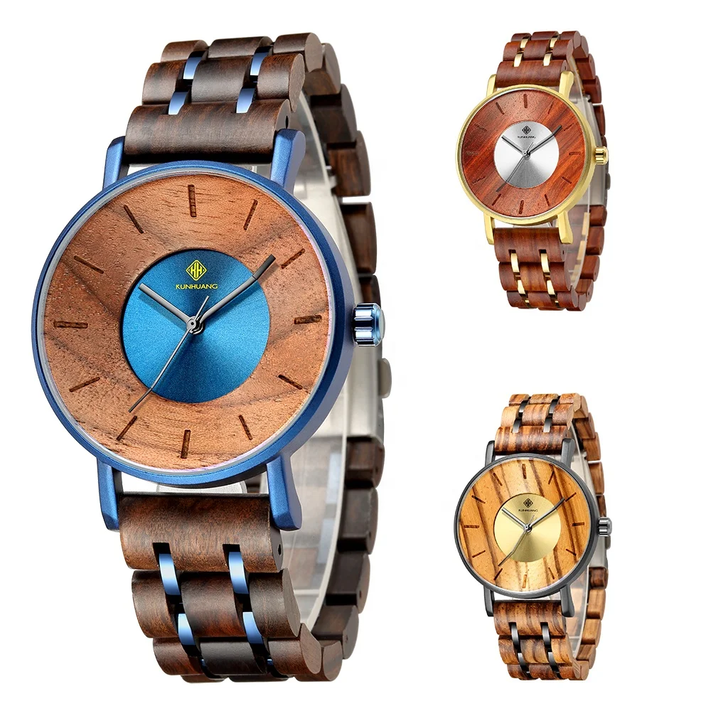 

Unique Mens Women Wooden Watches Luxury Wood Metal Strap Chronograph & Date Display Quartz Watch Fashion Zebra Wood