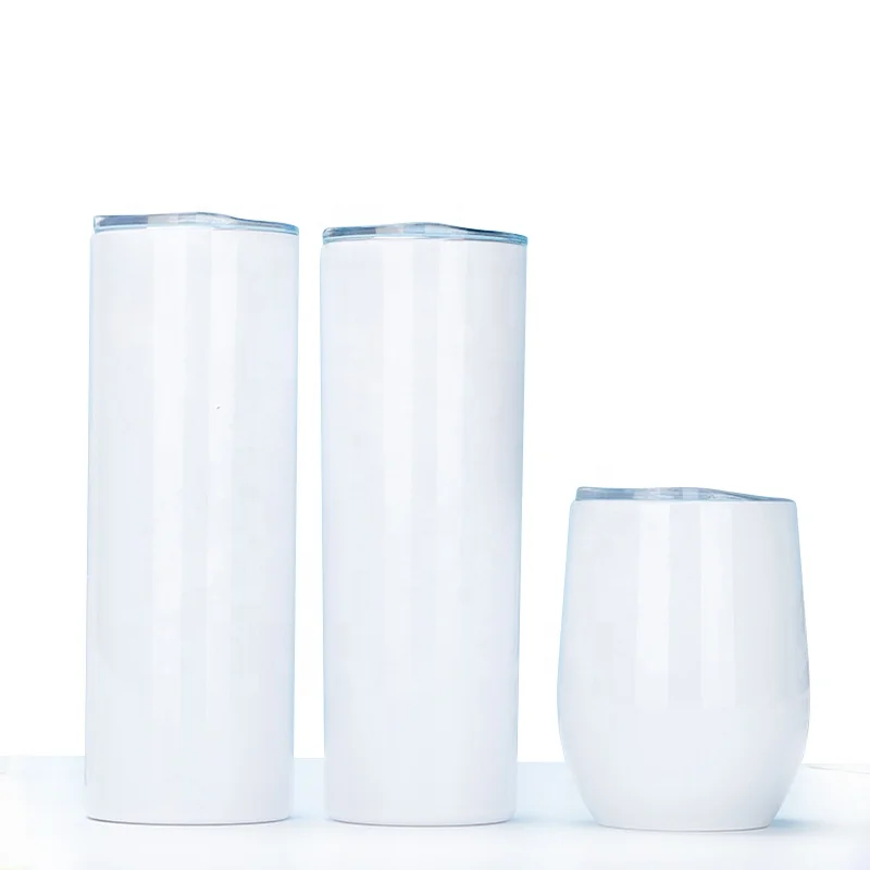 

10oz 20oz stainless steel glitter sublimation tumbler Vacuum insulated skinny tumbler cups for sublimation blanks, White