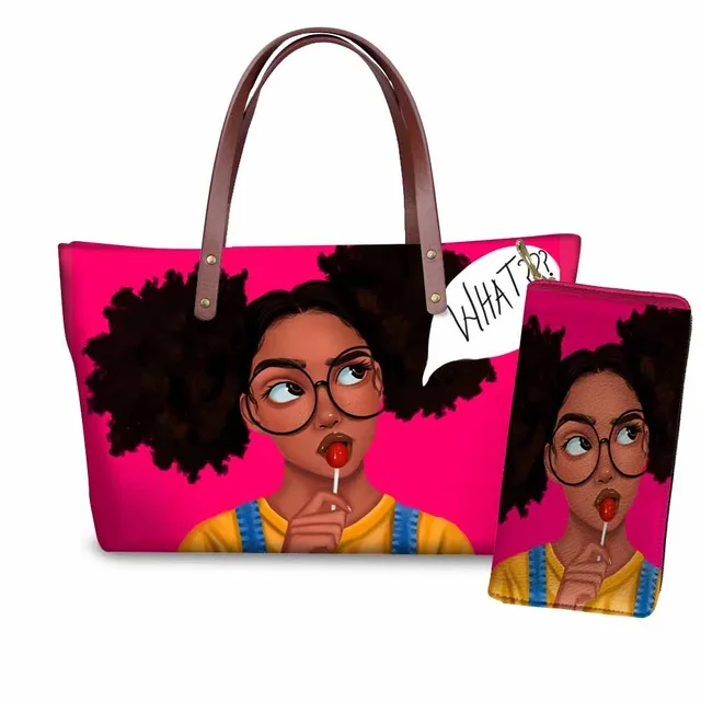 

Art Afro Girls African American Printed Lady Pink Bags Custom Fashion Women Handbag Ladies Shoulder Totes Handbag