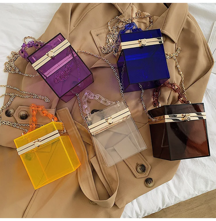

TS9387 Hot Sale New Arrivals Clear Box Purse Handbag Cute Women Girls Clear Clutch Purses Bags Lady Chain Shoulder Small Handbag