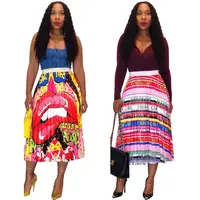 

AB6233 ladies trendy fashion printed midi pleated skirt