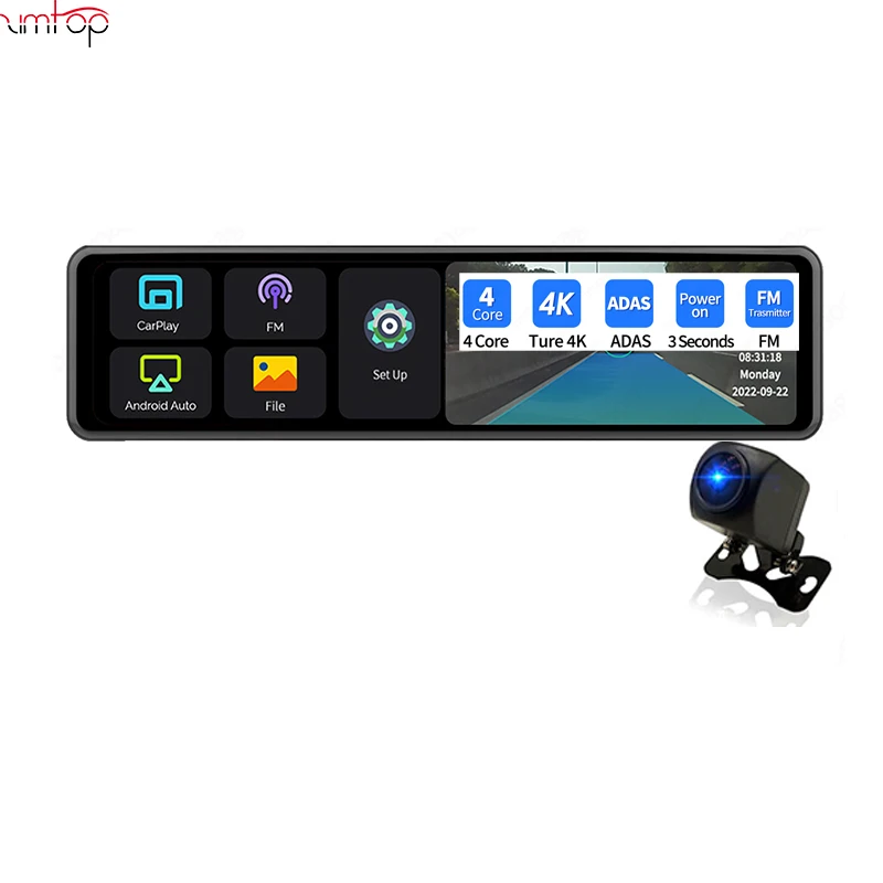 

12inch 4K Carplay Android auto ADAS Car DVR 1080P Rearview Mirror Video Phone APP GPS FM 5G WiFi Loop Record DVR
