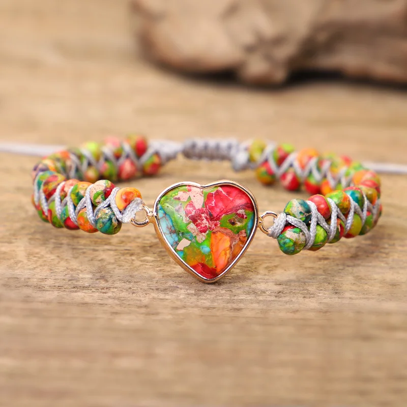 2022 new imperial Stone bracelet with a heart-shaped edge hand-woven natural stone double pull women's bracelet