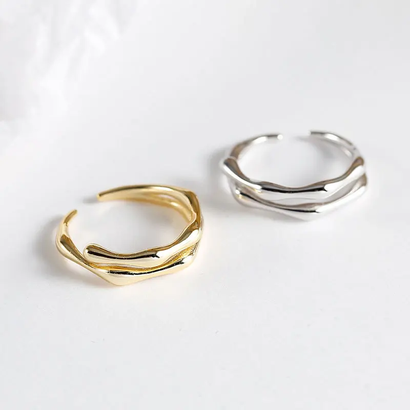 Wholesale Minimalist Jewelry S925 Silver Ring Double Layer Irregular Curve 18K Gold Plated Ring Open Silver Ring For Woman