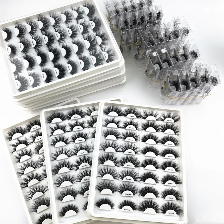 

16 pair of lashes lashbook 2020 eyelash packaging box cruelty free branded mink eyelashes, Black