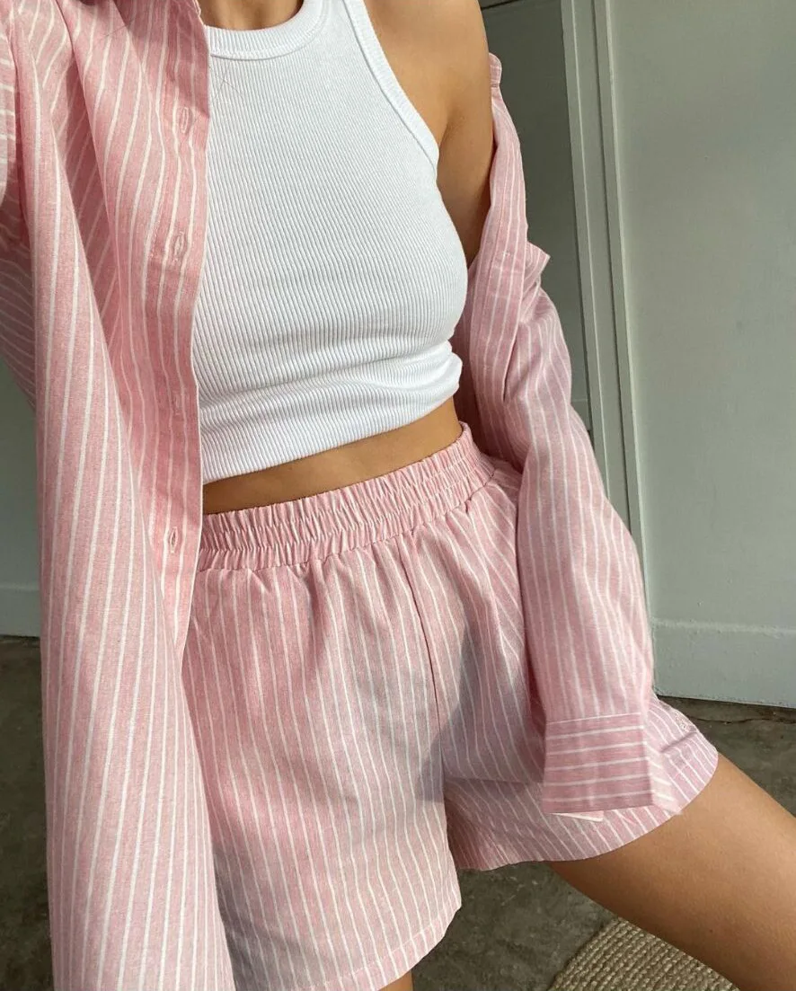 

New Arrival Summer Street Casual Suits Striped Shirts And Shorts Set Womens 2 piece Shorts Sets