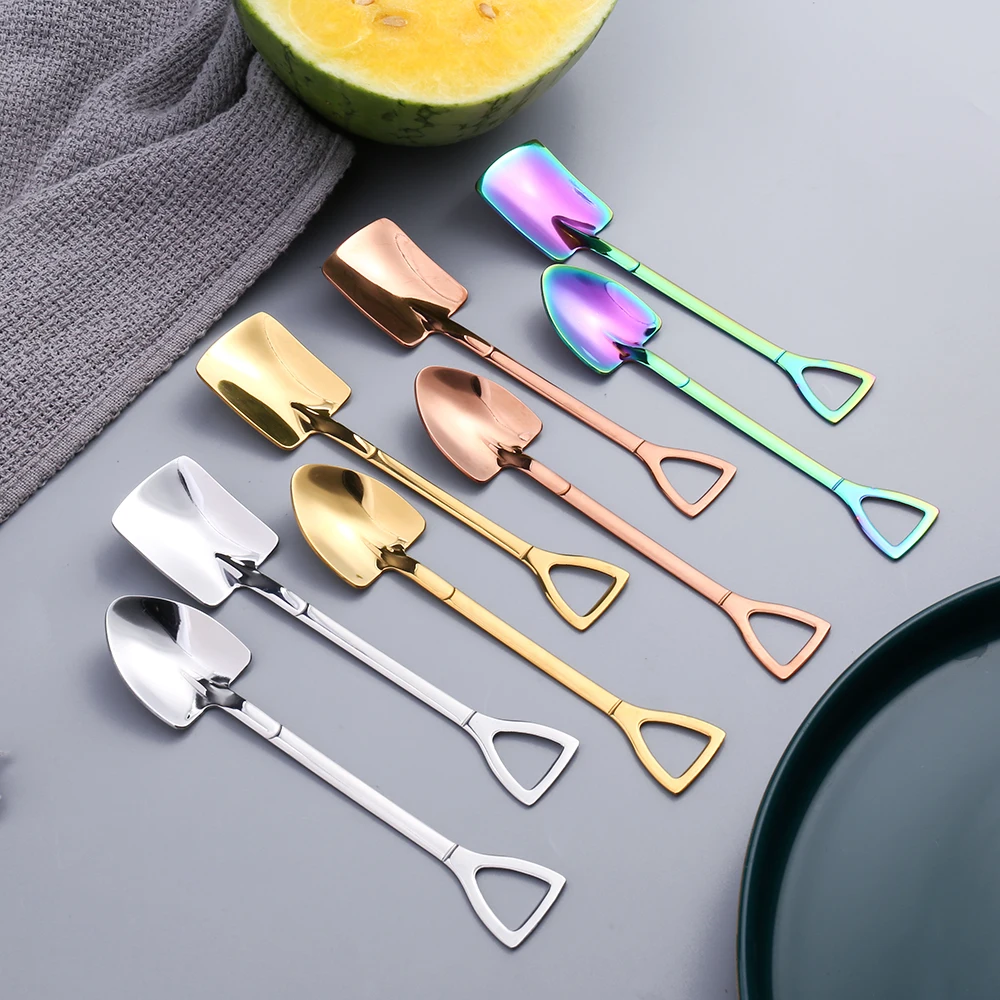 

Creative Stainless Steel Shovel Shape Tea Coffee Sugar Spoon Ice Cream Dessert Spoon Watermelon Special Spoon