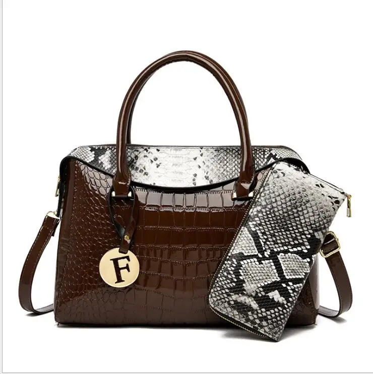 

fashion pu top handle bags shoulder strap Lady Fashion snake Bags Women 3pcs Handbags Set With Multi-colored Ladies Purses set