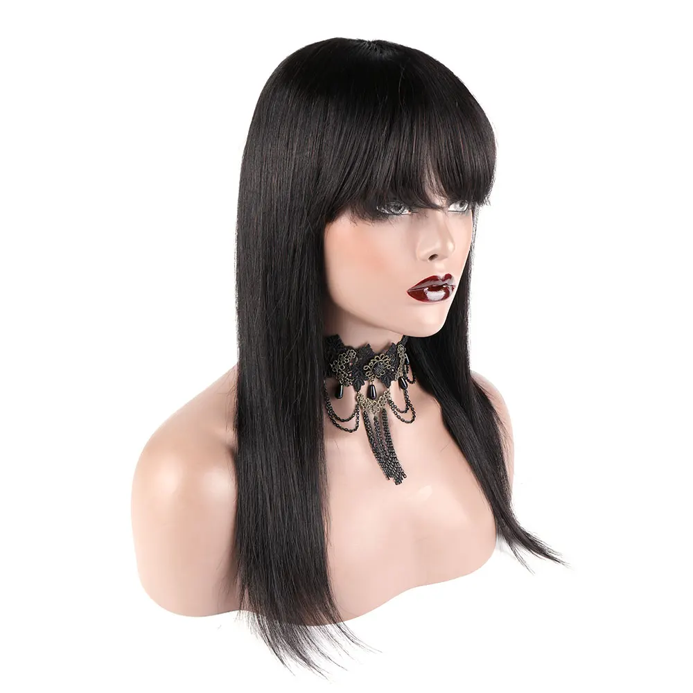 

Virgin Remy Hair Brazilian Human Hair Wig with Bangs Machine Made Natural Color without lace