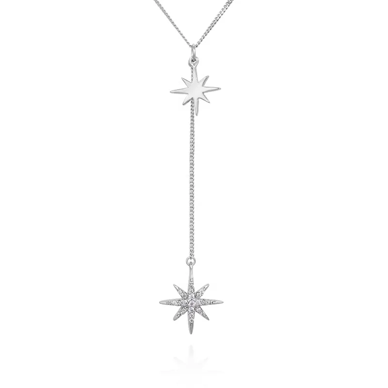 

luxury cubic zircon silver north star necklace set