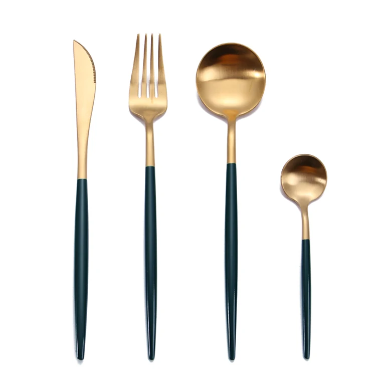 

Luxury Fine Personalized Flatware Colored Handle Green Cutlery Set, Silver, gold, rose gold, rainbow, blue, black, brown, red, pink, white