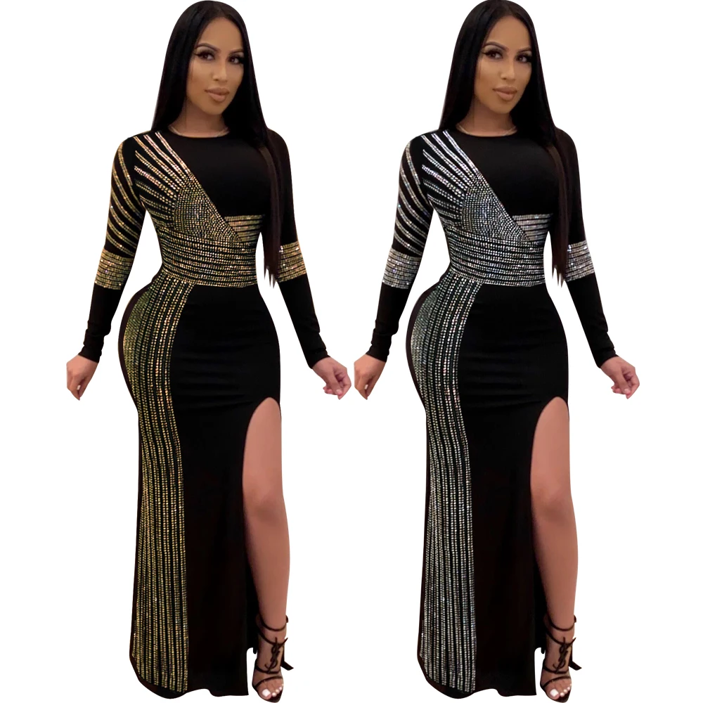 

2021 Long Dresses Women Party New Arrivals Rhinestone Dress Sexy Bodycon Dress Party Wholesale, Picture