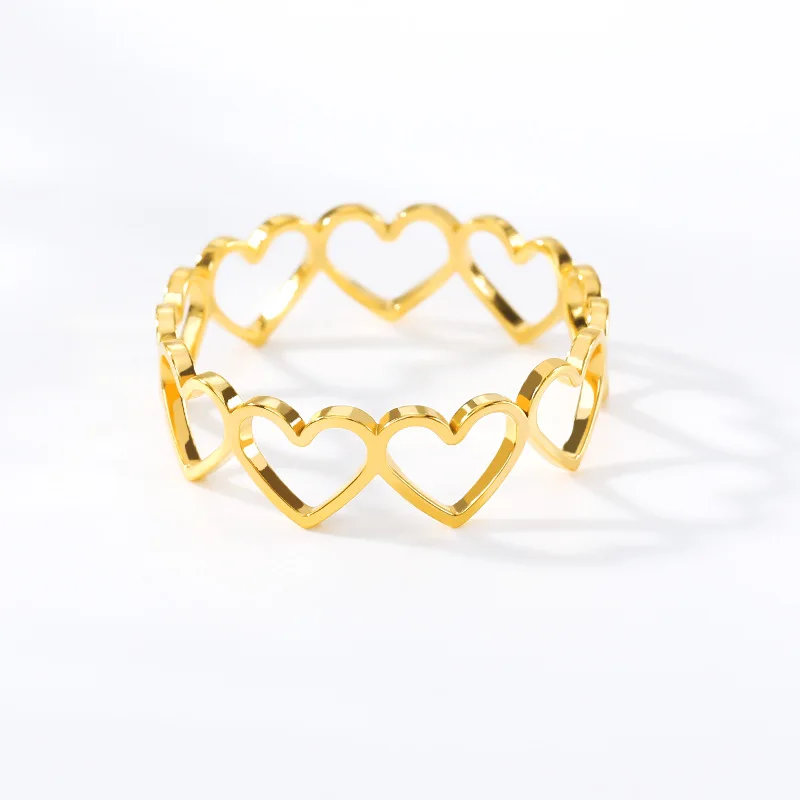 

Lateefah OEM Stainless Steel Gold Open Women 18k Heart Shape Dainty Heart Initial Ring, Golden sliver rose gold