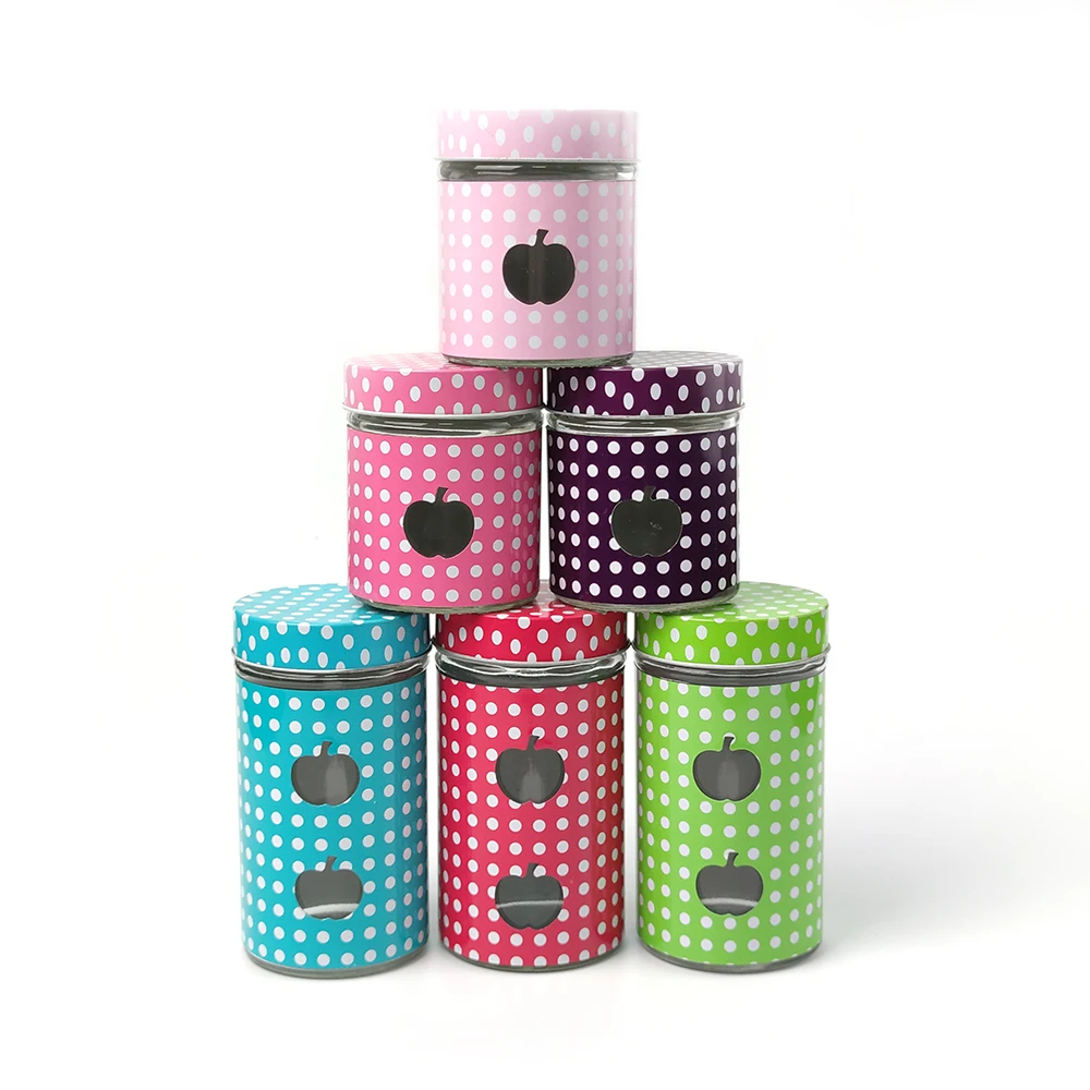 a set of 6 apple hole circular glass storage tanks with shelves