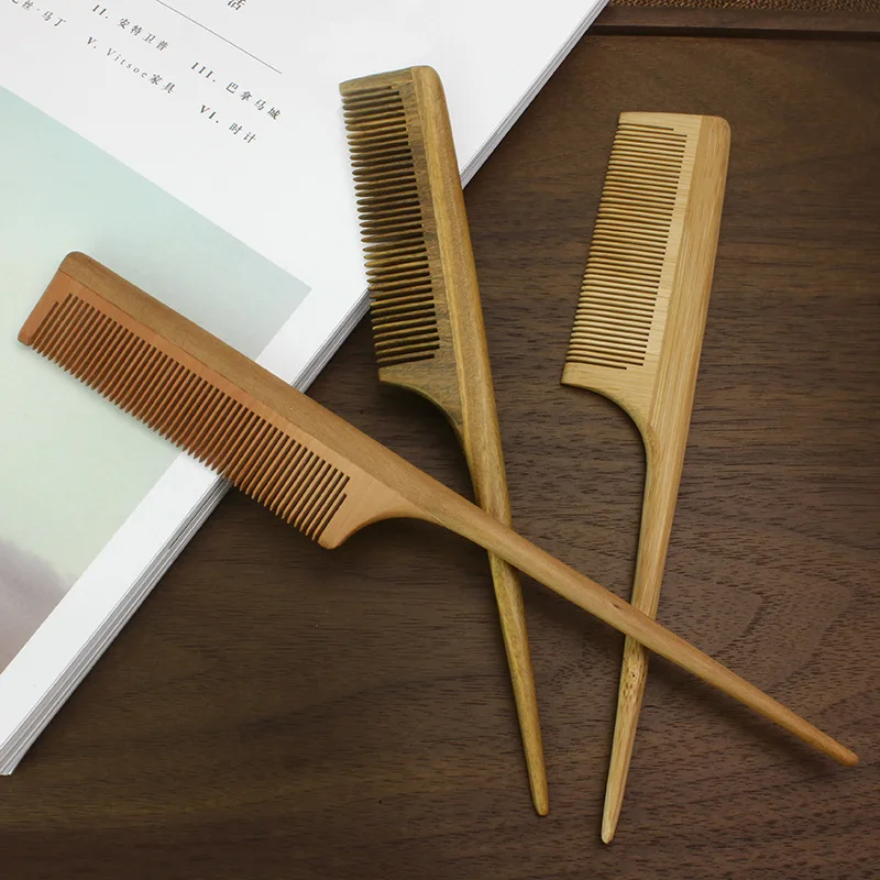 

2021 New Arrive Bamboo Wooden Combs Sharp Handle Lady Combs Customs Logo, As shown