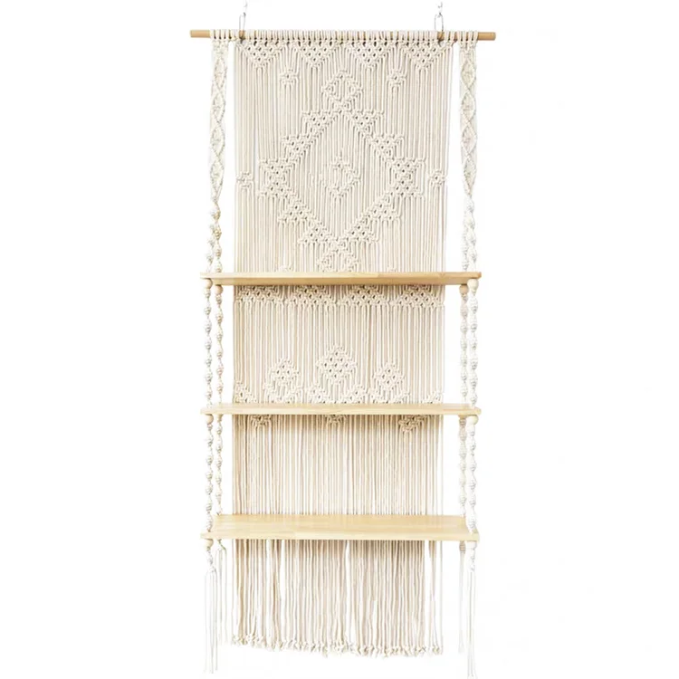 

Handwoven bohemian macrame wall floating shelf wall decoration tapestry wall hanging, White,brown,pink or customized