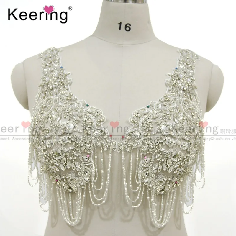 

Newest design stone wedding dress rhinestone applique panel WDP-321, Silver ,can do customised other colors