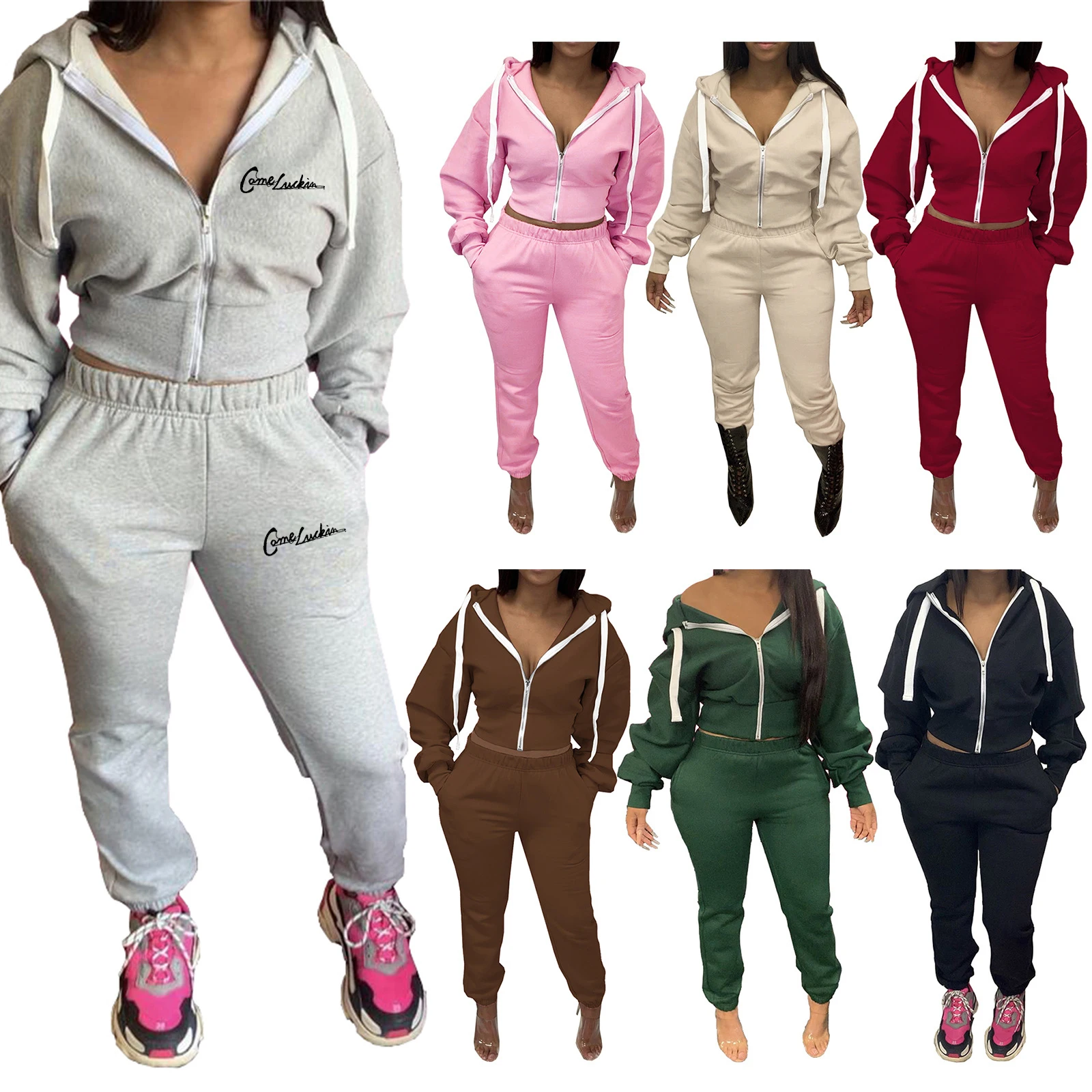 

2021 Fall Clothing Custom logo Sweatpants Two Piece Set Women Tracksuit Joggers Suits Women Clothing 2 Piece Pants Set