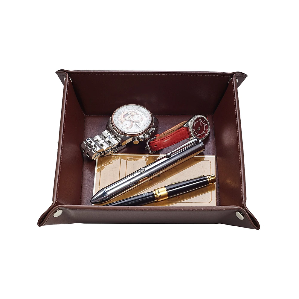 Custom multifunctional office desktop organizer small leather coin tray