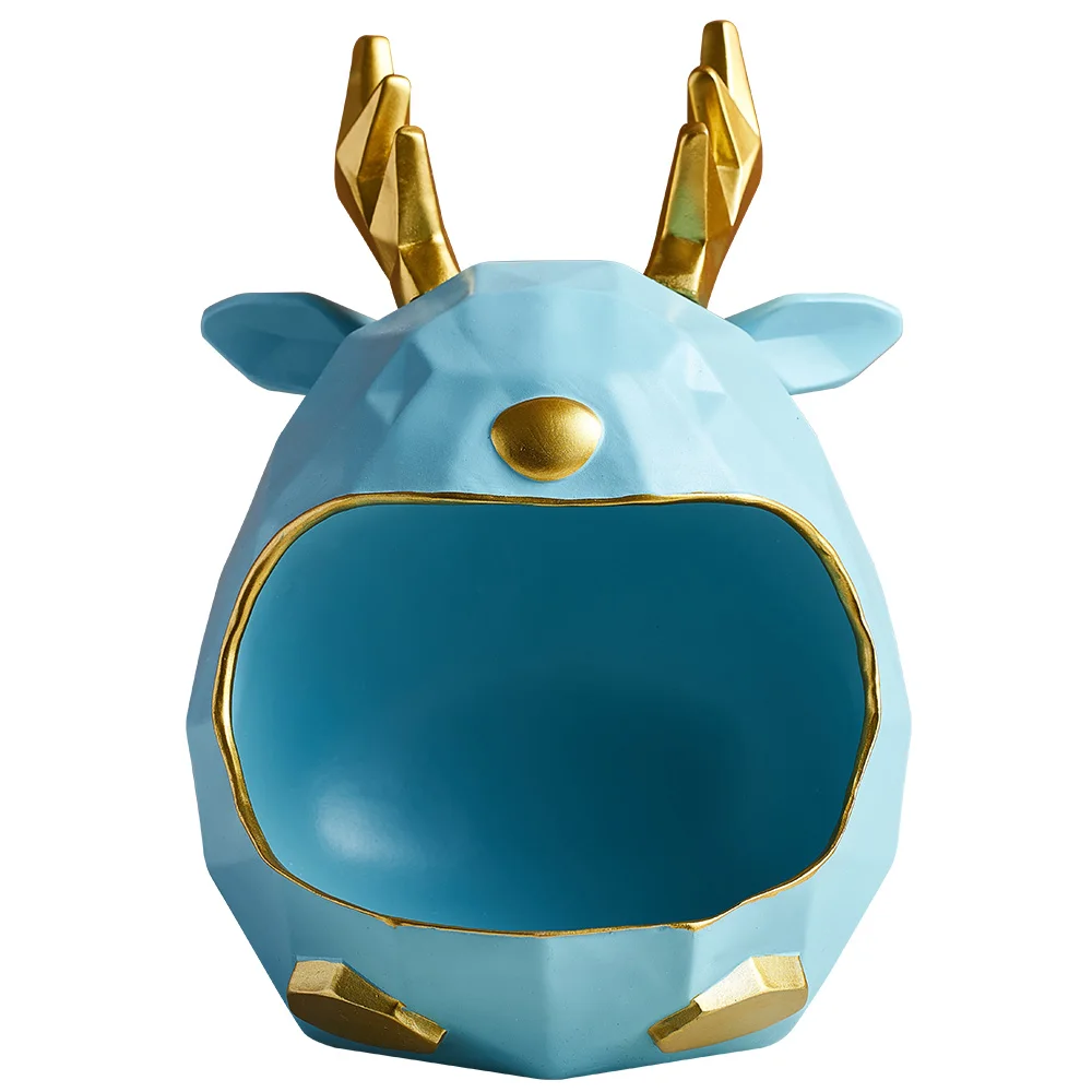 

Resin Deer Head Statue Cute Animal Shaped Key Phone Storage Basket Home Decor Accessory Display Mold Party New Year Decorations