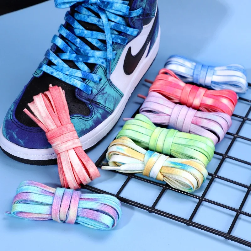 

2021 Manufacturer Custom Tie dye Shoe Lace Flat Cotton Material Two-tones Mix Color Printed shoelaces for AF1 AJ1, 11 colors in stock.