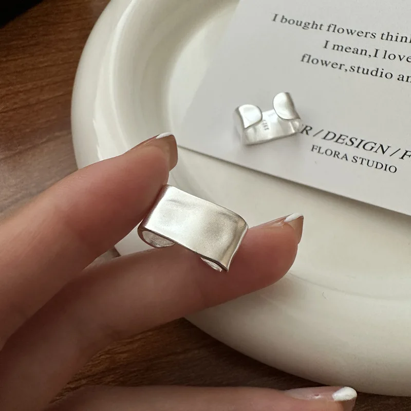 1 Piece 925 Sterling Silver Brushed Surface Square Shape Ear Clip Earrings for Women Fine Jewelry
