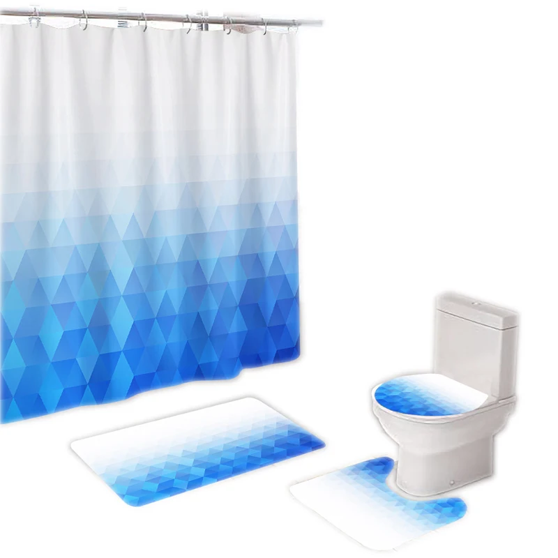 

Bathroom Fabric Colorful Funny 3d Printed Polyester Waterproof Bath Rugs Shower Curtain Set