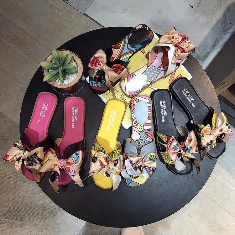 

2020 Womens Bow Sandals Wholesale New Fashion Product Outdoor Casual Beach Shoes Ladies Fashion Flip Flops Flat Slippers