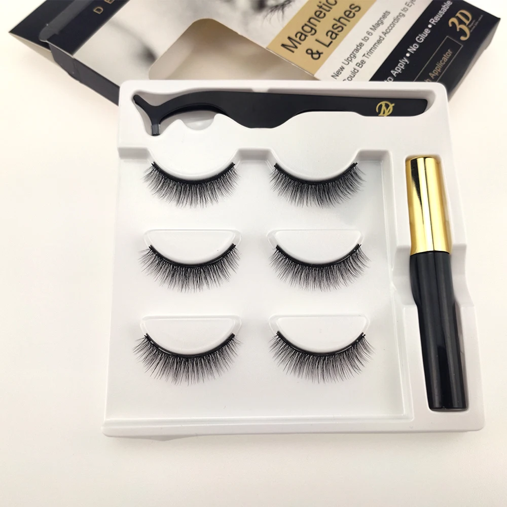 

3d magnetic eyelashes eyeliner magnetic fuax mink eyelashes silk private label with tweezer custom lash cases