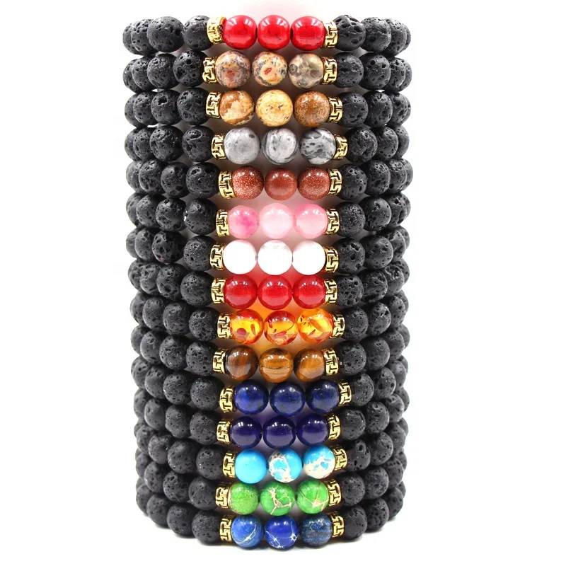 

Custom Imperial Chakras Bracelet 8mm Lava Stone Aromatherapy Beads Essential Oil Diffuser Bracelet Buddha Yoga Women Men Jewelry