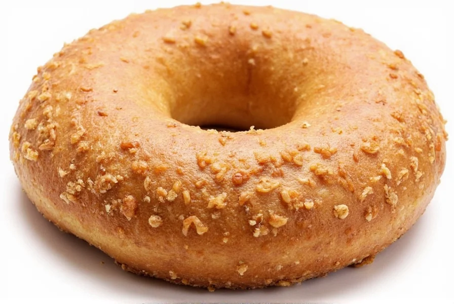 Close-up of a golden brown cinnamon crunch bagel showing the textured cinnamon sugar crust and chewy interior