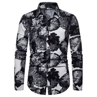 

Cotton And Linen Fabric Stylish Fashion Floral Long Sleeve Personality Male Social Business Dress Plus Size Men Shirt