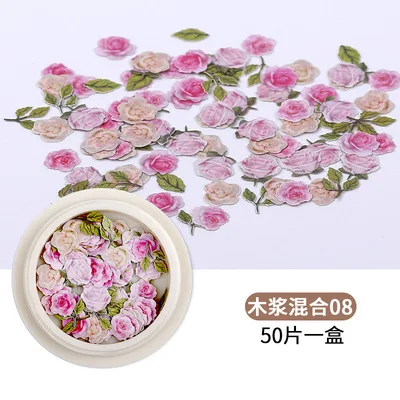 

18 Designs 50pcs Wooden Flower Leaf Slice Decals 3D Nail Flowers for DIY Manicure Tips Nail Art Decoration