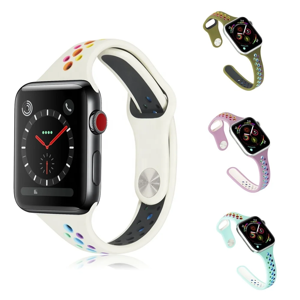 

BOORUI Sport Silicone Watch Strap For Apple Watch Band 38mm 42mm Series 6 5 4 3 2 Breathable Rainbow Colors for iwatch Band, Multi-color