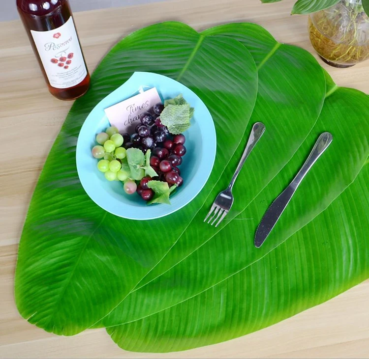 Hawaiian style green banana leaf shape dining table mat dinning decorative leaf table mat
