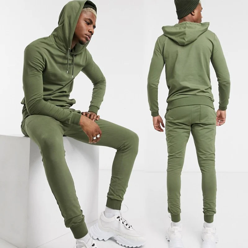 

Men slim fit pullover hoodies and sweat pants Jogger Set Jogging Tracksuit Sweatsuit with hoodie, Army green