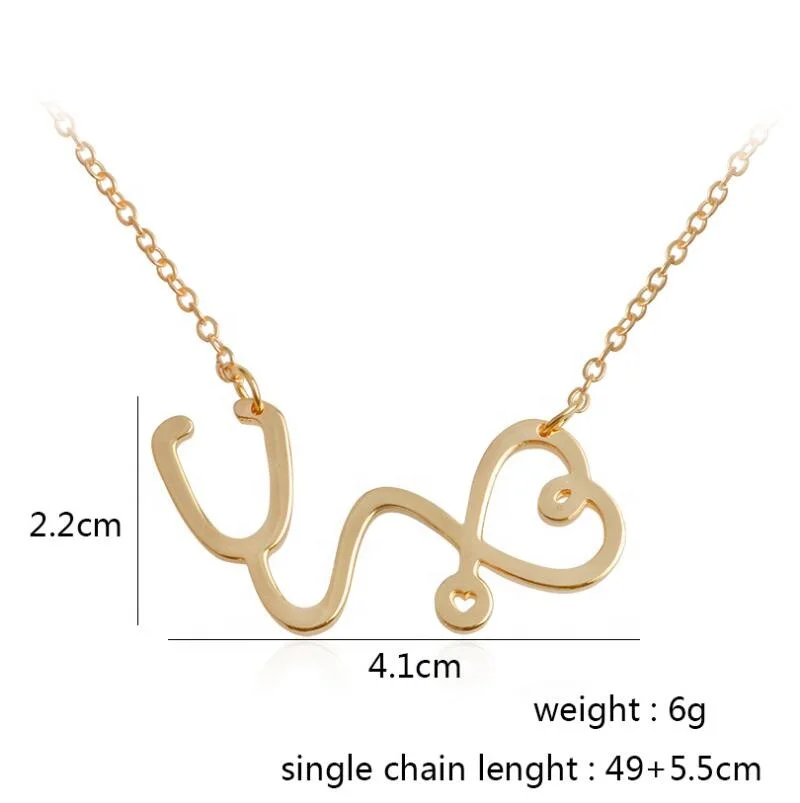 

girl necklace heart shape stainless steel stethoscope series eternal love symbol alphabet love couple pendant for women