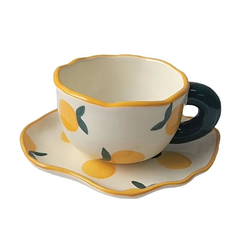 

Lelyi Korean style ins creative irregular ceramic cup cute girl orange coffee cup and saucer