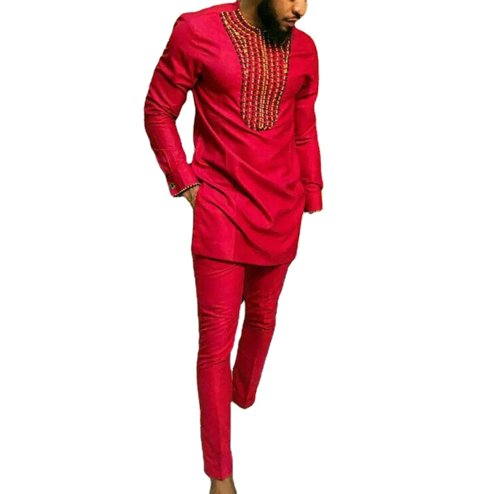 

Men's Autumn Striped Print Casual Suit African Ethnic Style Mid-Length Two-Piece Set