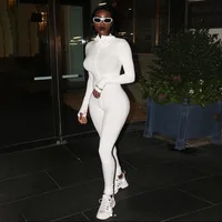 

2019 one piece women knitted blank full length zipper casual slim jumpsuit