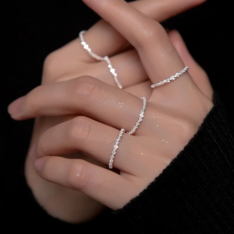 

Super Bling Pure S925 Silver Link Chain Stacked Rings Dainty Small 925 Sterling Silver Margarita Chain Thin Rings