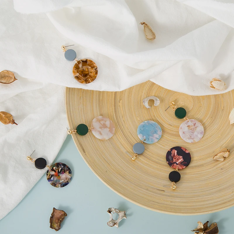 

Women Korean Acetate Acrylic Earrings Colorful Long Geometric Round Drop Earrings Fashion Jewelry