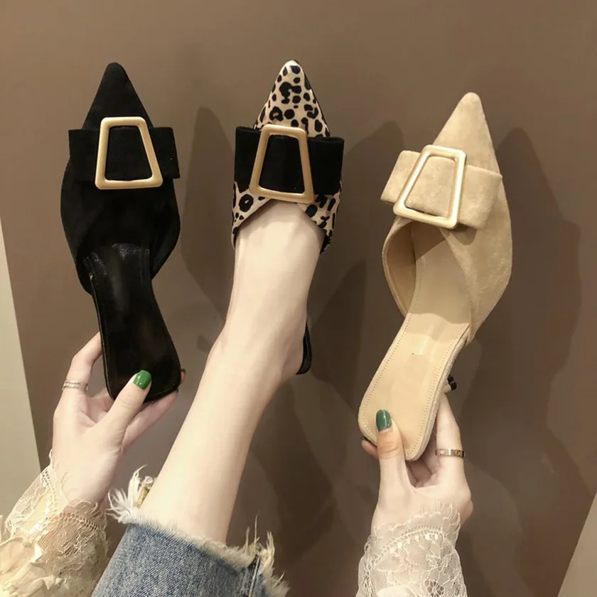 

Women Flat Slippers Slip On Mules Leopard Shoes Women Slides Home Slippers Mules Low Heel Shoes Ladies Fashion Shoes, As pictures