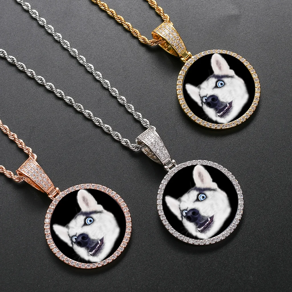 

Trend Custom Photo Necklace Pendants For Men Fashion Hip Hop Jewelry Diy Picture Cubic Zirconia Necklace