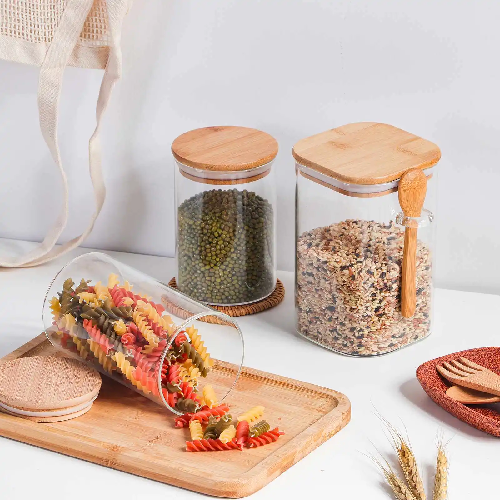 

Lead The Industry Factory Price Glass Jar With Wood Spoon, Clear