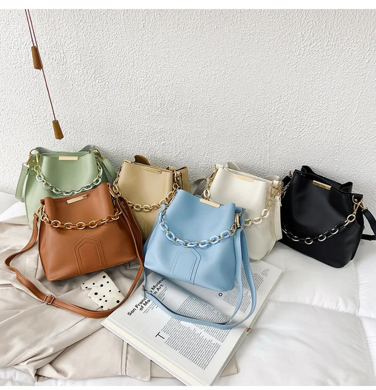 

2021 New simple chain button shoulder bag wholesale girls shopping purse and phone handbags, 6 colors