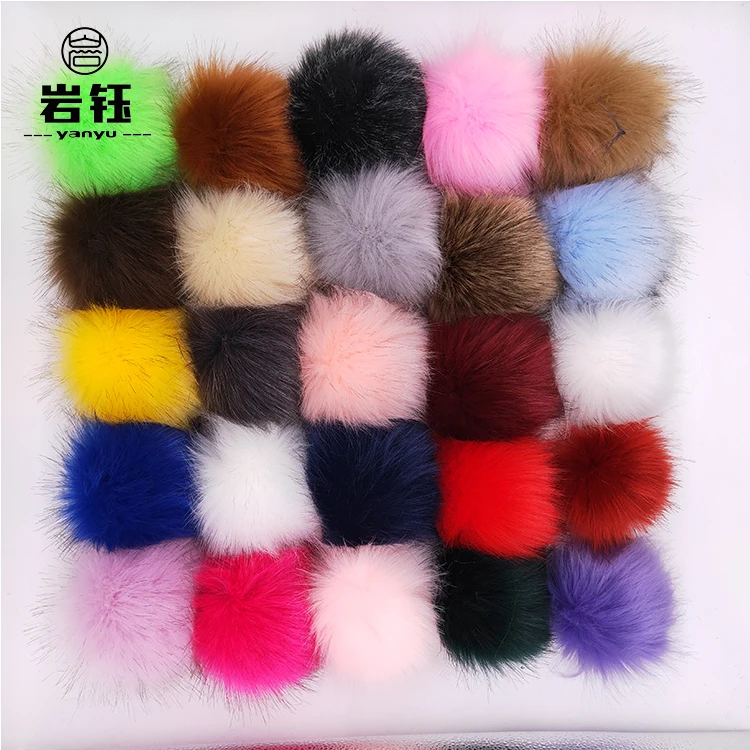 
Customized Fluffy fashion cute ball faux fox ball fake fur pompon faux fur pom with snap 