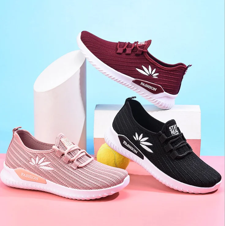 

factory wholesale Flats Women's rubber Casual walk lady shoes, Black