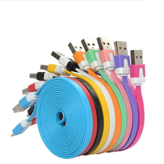 

Wholesale Double Color Customized Flat Noodle Micro USB cable for Android Cell phone, Black/white/yellow/green/purple/pink/rose/blue/orange/red